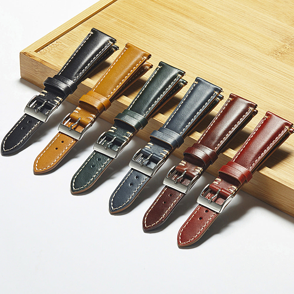 Vintage Double Stitched Calf Leather Strap 20 / 22 / 18 mm