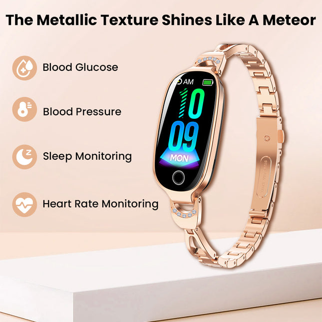 Fitaos Blood Sugar Blood Pressure monitoring Luxury Diamond Design Fashion Smartwatch