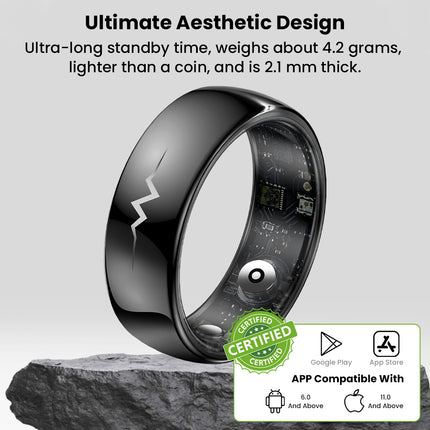 FITAOS R06 Blood Glucose ECG/EKG Blood Pressure Monitoring AI Health Analysis Smart Ring