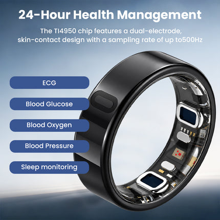 Fitaos V8 High-end Flagship Blood Glucose ECG/EKG Blood Pressure Monitoring AI Health Analysis Smart Ring