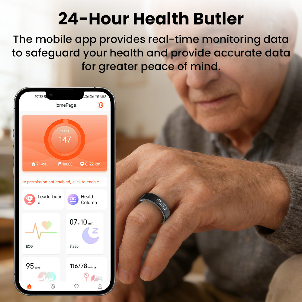 FITAOS R09 Blood Glucose ECG/EKG Blood Pressure Monitoring AI Health Analysis Smart Ring