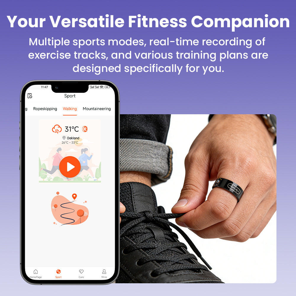 FITAOS R09 Blood Glucose ECG/EKG Blood Pressure Monitoring AI Health Analysis Smart Ring