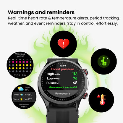 Fitaos Max 5 High Precision Air Pump Blood Pressure ECG Blood Sugar Blood Oxygen Monitoring SmartWatch